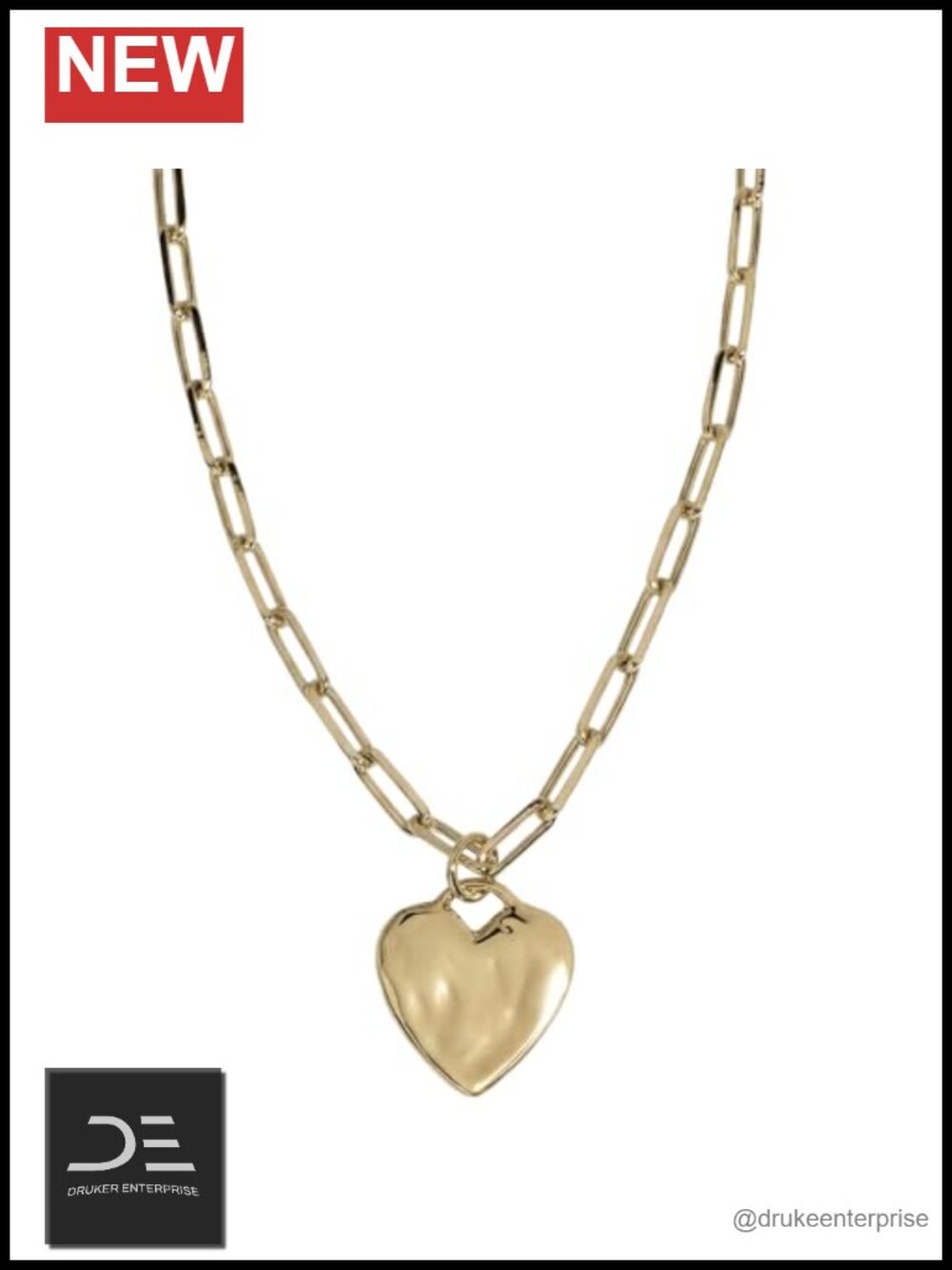 Chunky Heart Pendant Necklace, Waterproof Non Tarnish, Hypoallergenic PVD Coated